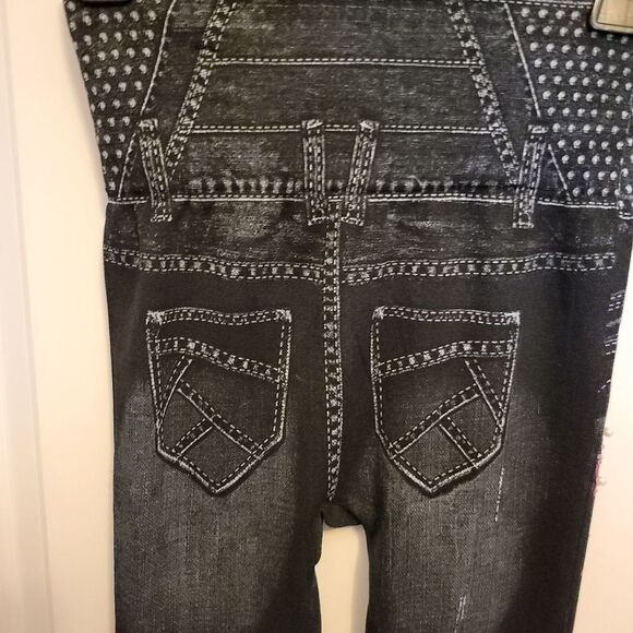 Floral Pearl Embellished Denim Color Distressed Jeggings Leggings - Picture 8 of 8